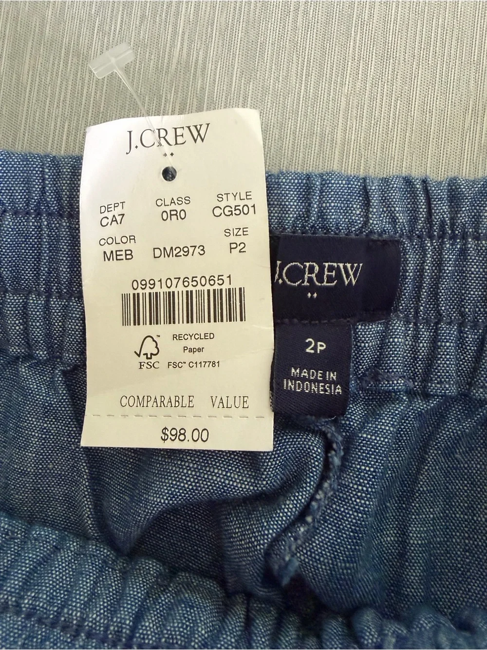 J. Crew Petite chambray slim wide-leg drawstring pant Med Echo Blue Wash 2 NWT